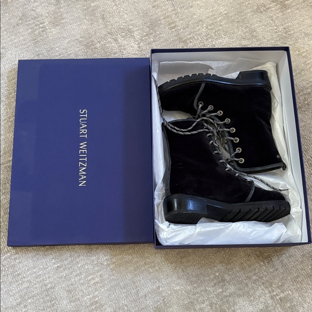 NWOT Stuart Weitzman Metermaid Lace-Up Velvet Suede Boots - Picture 2 of 7